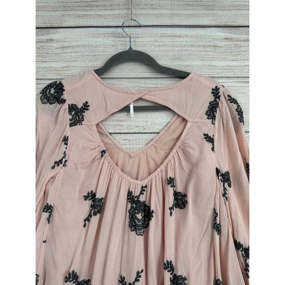 Free People Floral Embroidered Open Back Mini Dress Womens Medium Pink Gray - Picture 4 of 12